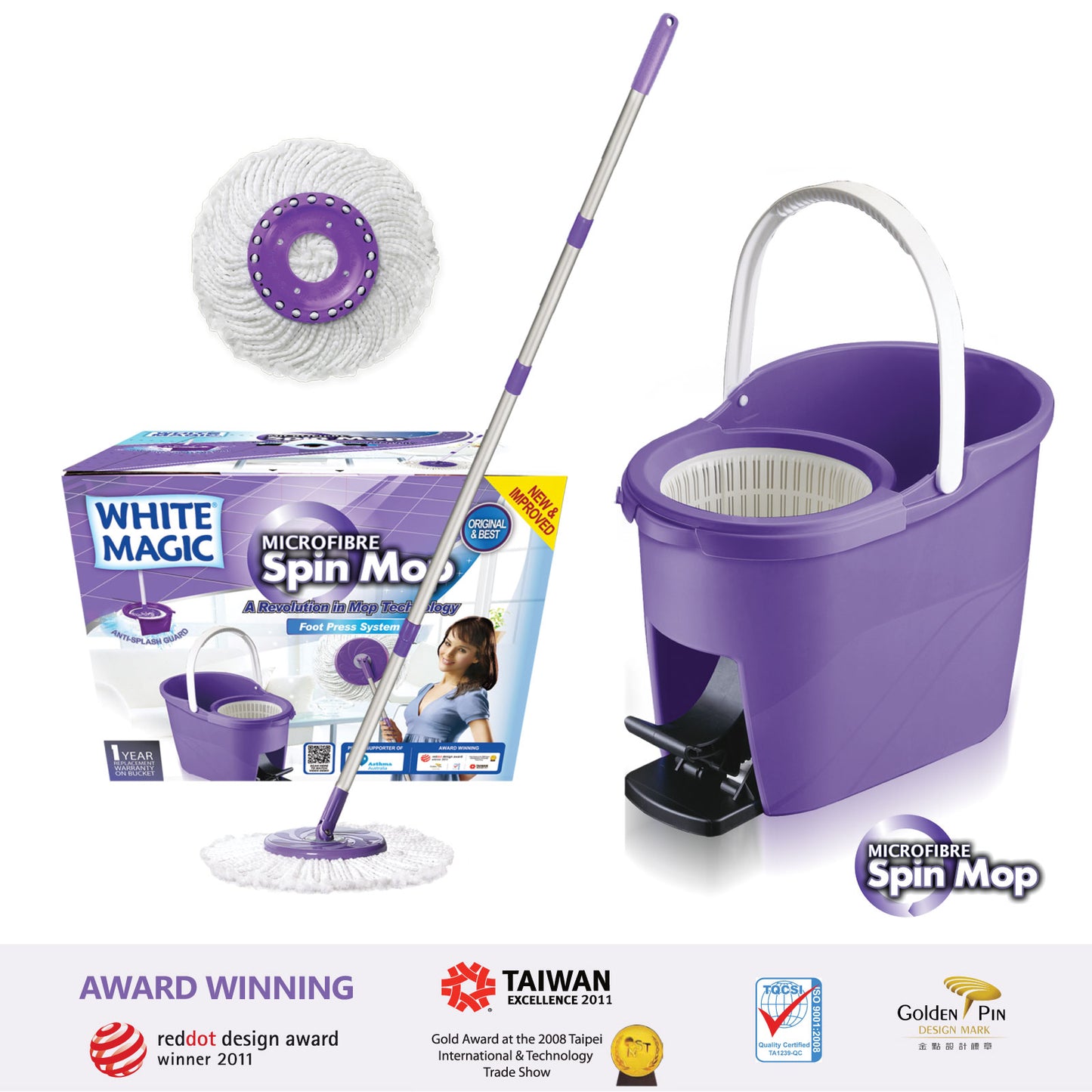 White Magic Foot Press Spin Mop