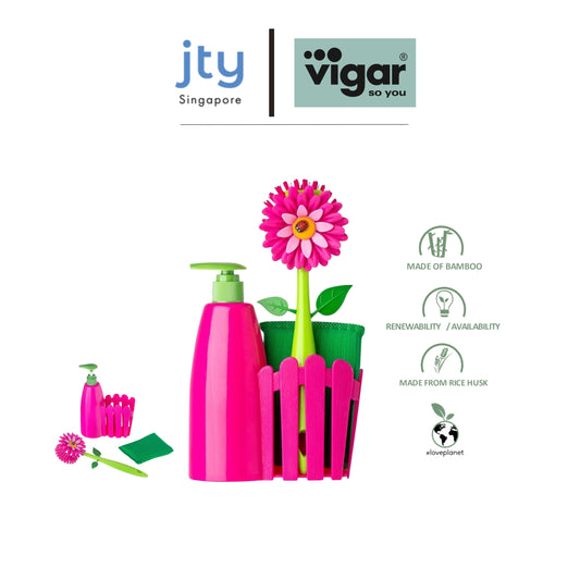 Vigar Flower Power 3pc Sink Caddy Set + Dispenser (Pink or Orange Colour)
