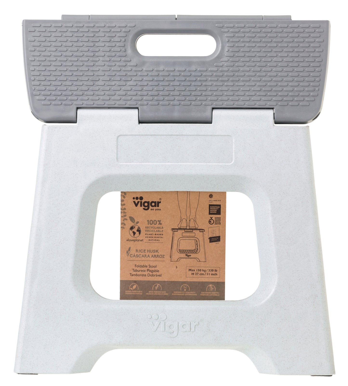 Vigar Compact Foldable Stool 100% Recycled Plastic Zeroline Grey