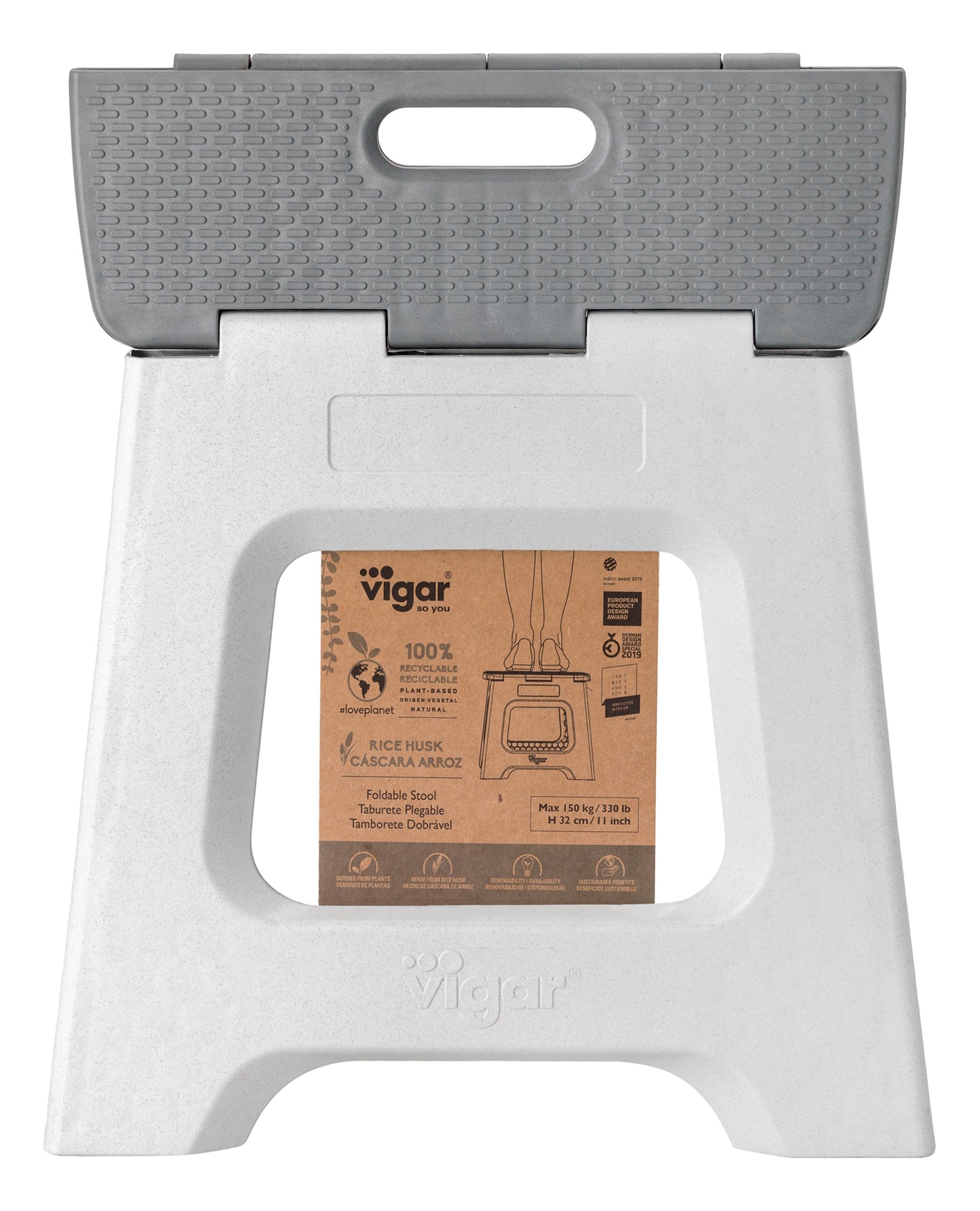 Vigar Compact Foldable Stool 100% Recycled Plastic Zeroline Grey