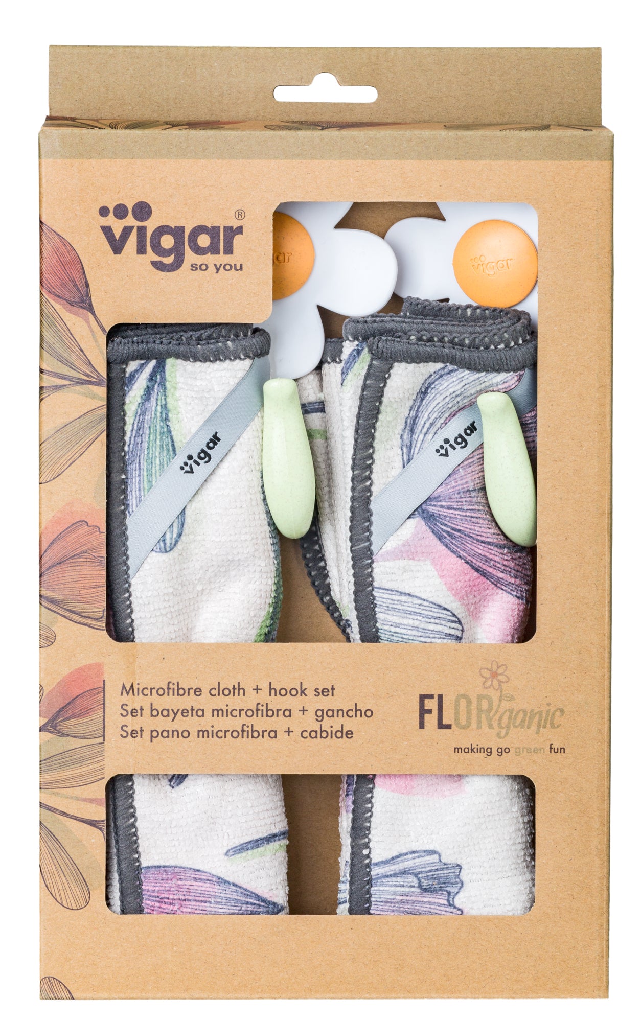 Vigar Florganic Hook With Suction  & Microfibre Cloth 2pc
