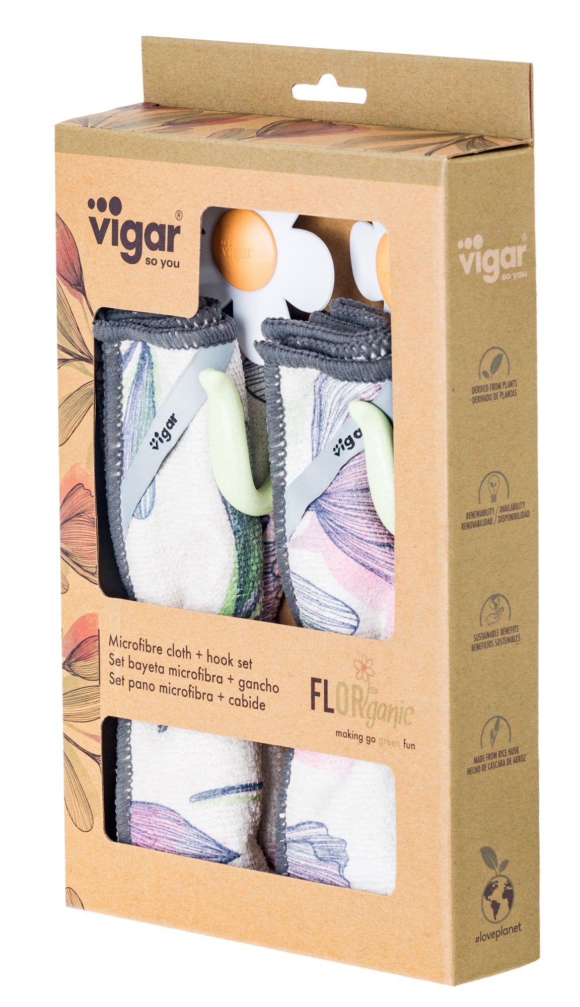 Vigar Florganic Hook With Suction & Microfibre Cloth 2pc