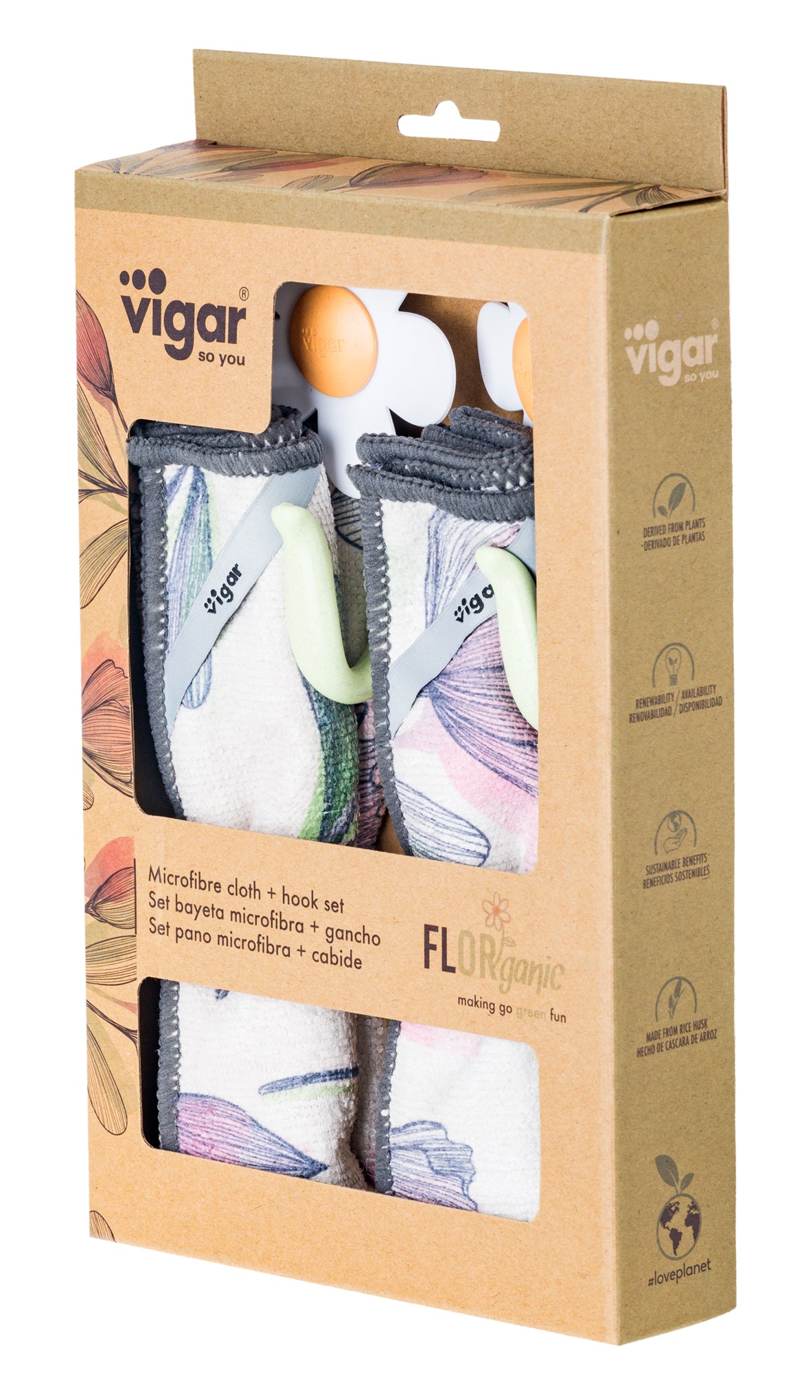 Vigar Florganic Hook With Suction  & Microfibre Cloth 2pc