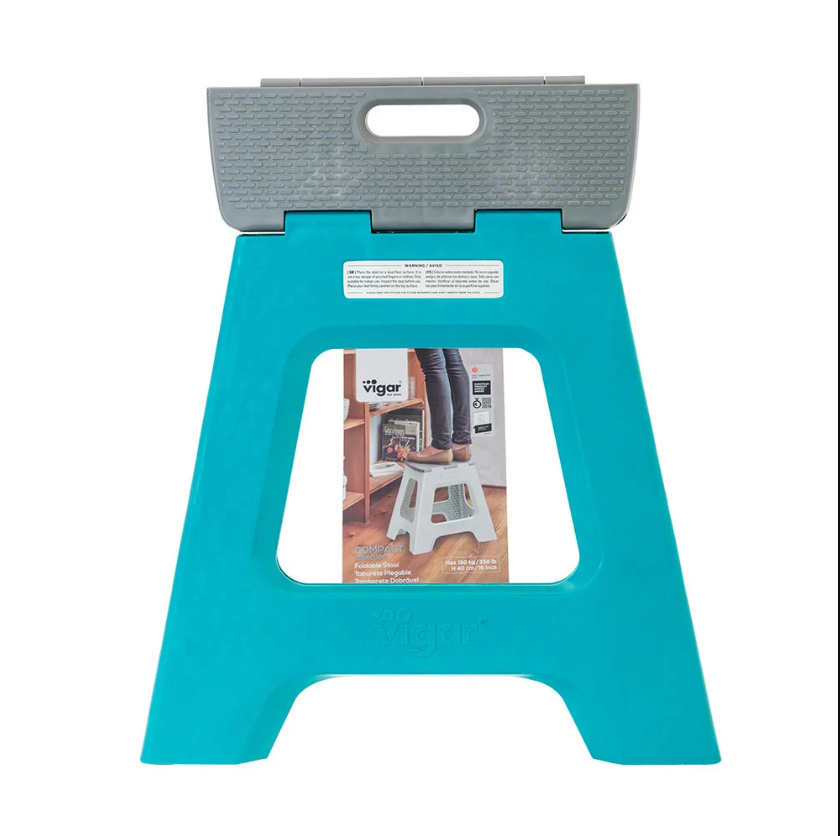 Vigar Compact 2 Step Foldable 40cm Stool (Grey or Turquoise Colour)