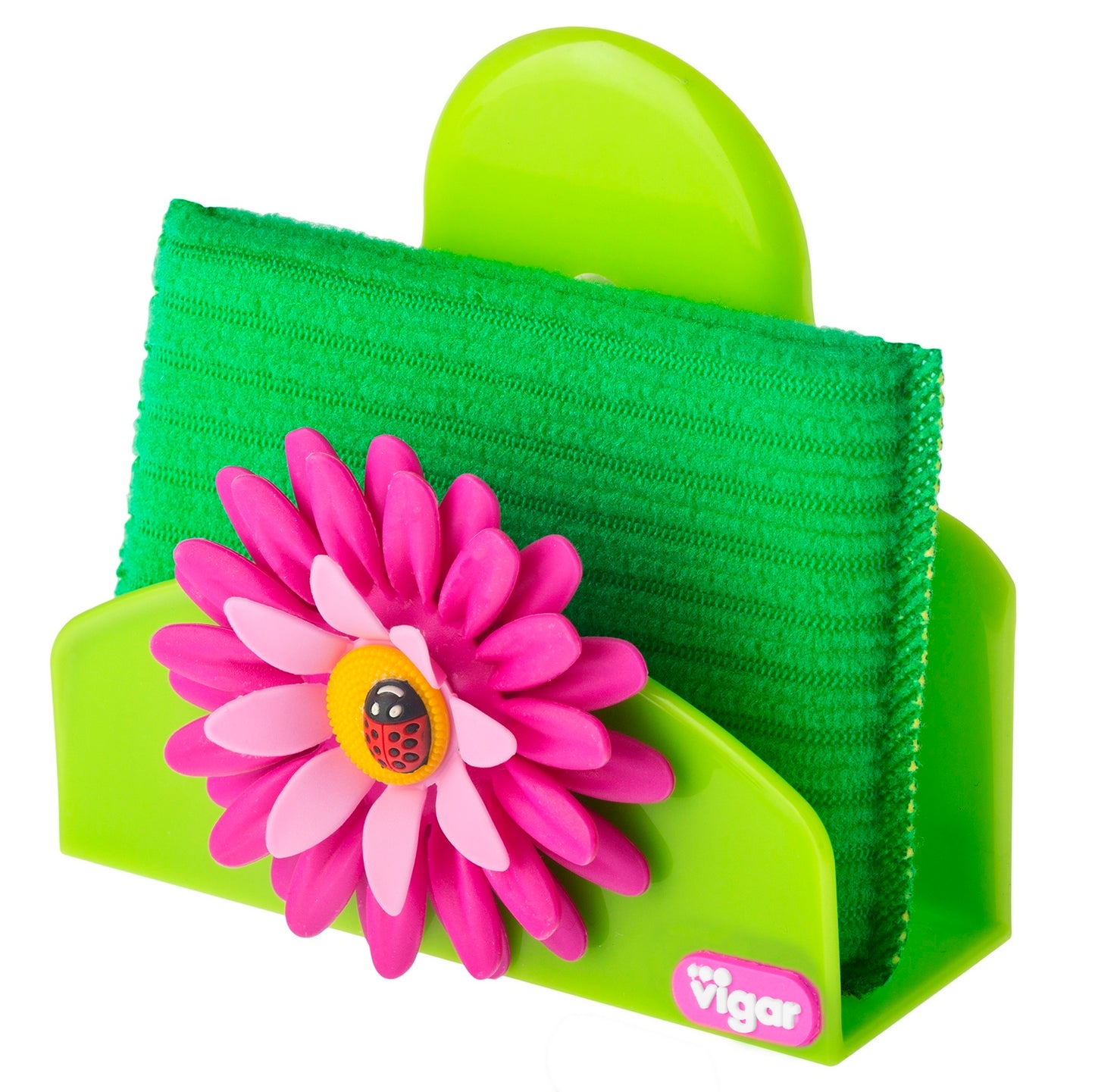 Vigar Flower Power Set (Gloves, Pink Dish Brush With Vase, Sponge Holder)
