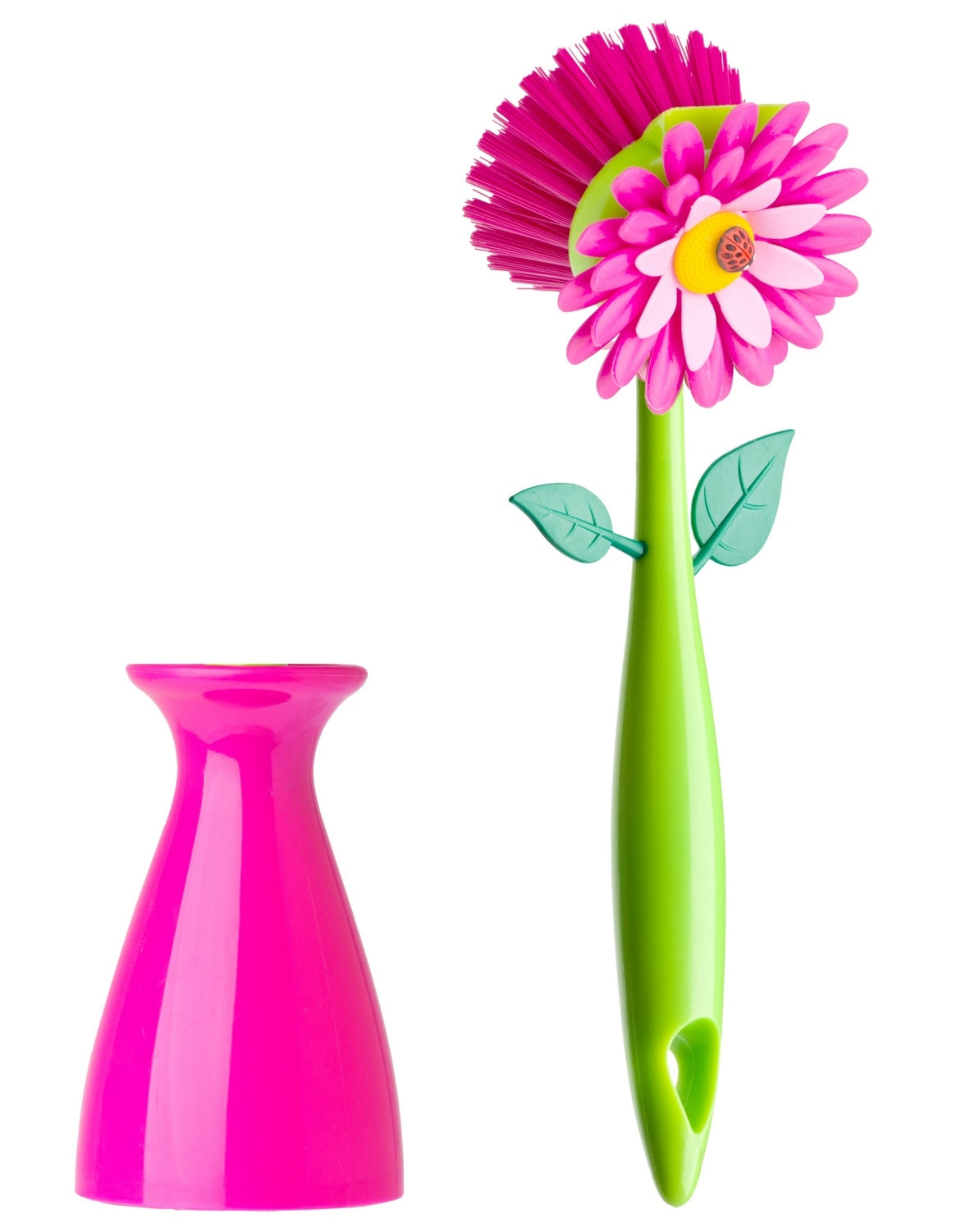 Vigar Flower Power Set (Gloves, Pink Dish Brush With Vase, Sponge Holder)