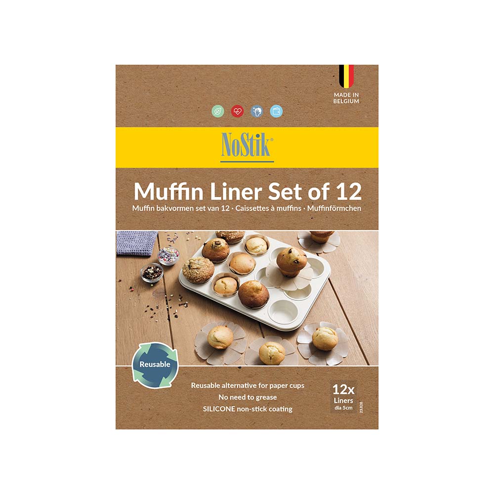 NoStik Silicon Muffin Liner Set of 12- Brown