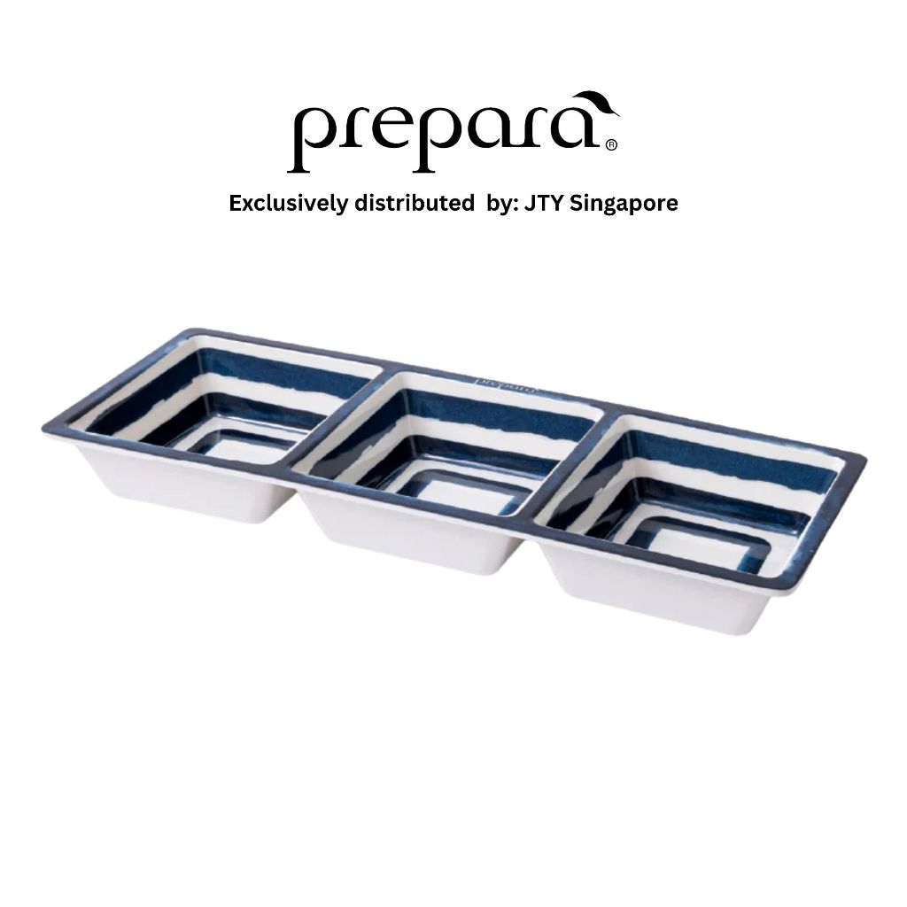 Prepara Three Section Tray - Blue/Coastal Stripe