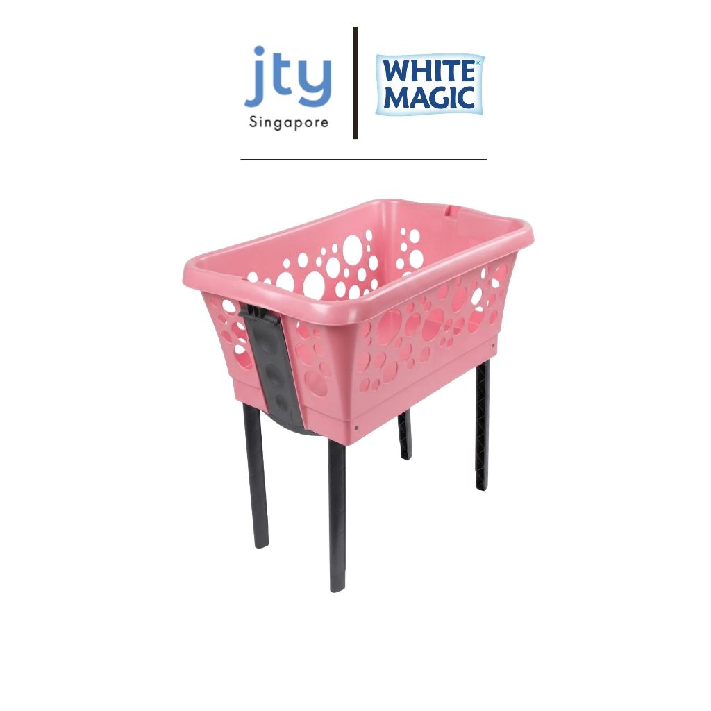 White Magic Laundry Basket on Legs (White / Pink / Blue)