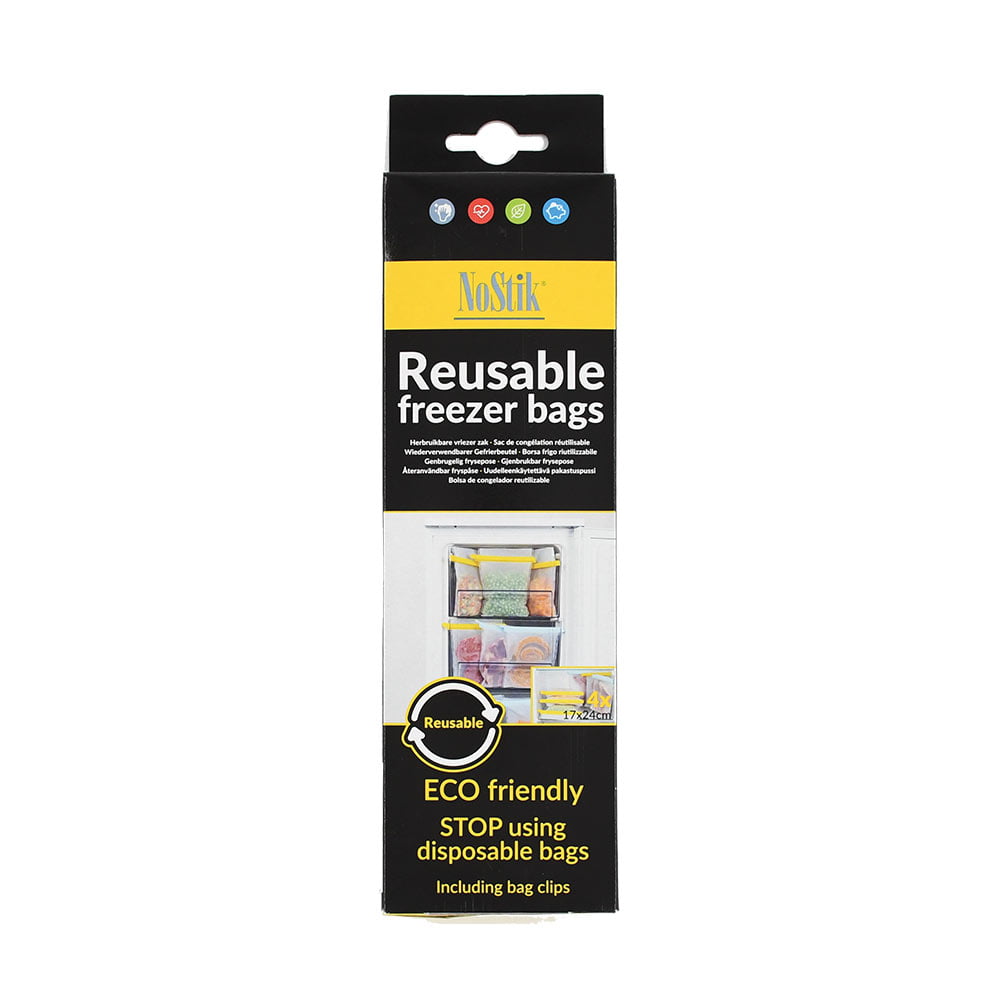 Nostik Reusable Freezer Bags + Clips Set of 4