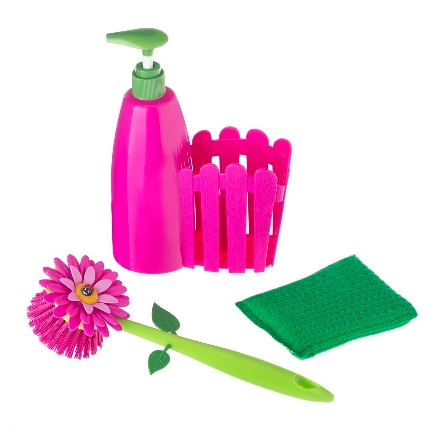 Vigar Flower Power 3pc Sink Caddy Set + Dispenser (Pink or Orange Colour)