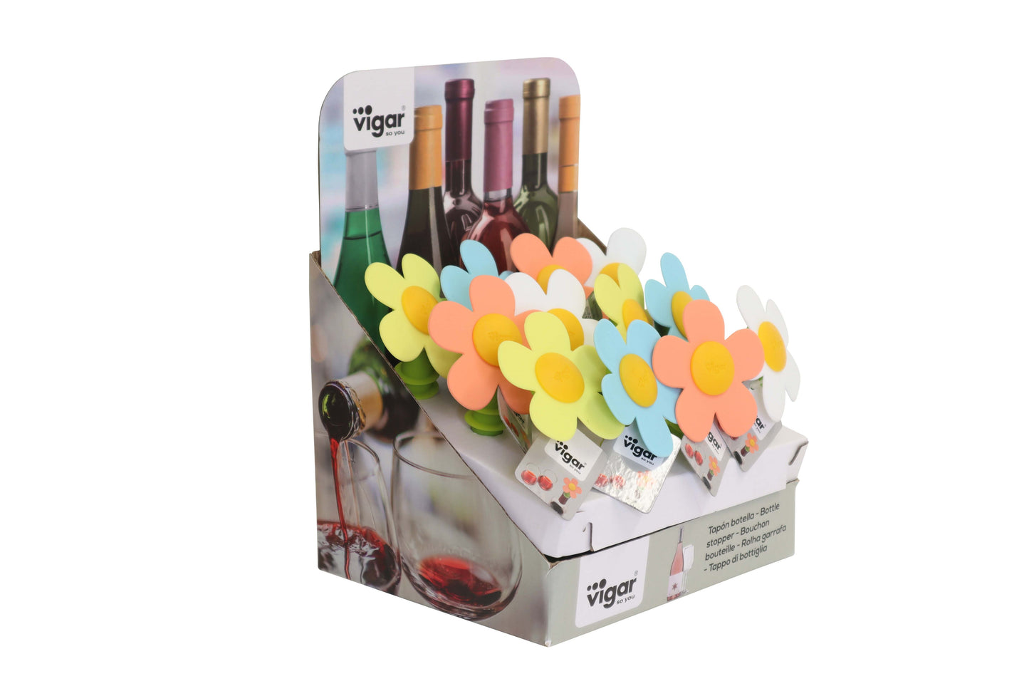 Vigar Flower Power Silicone Assorted Bottle Stopper Display