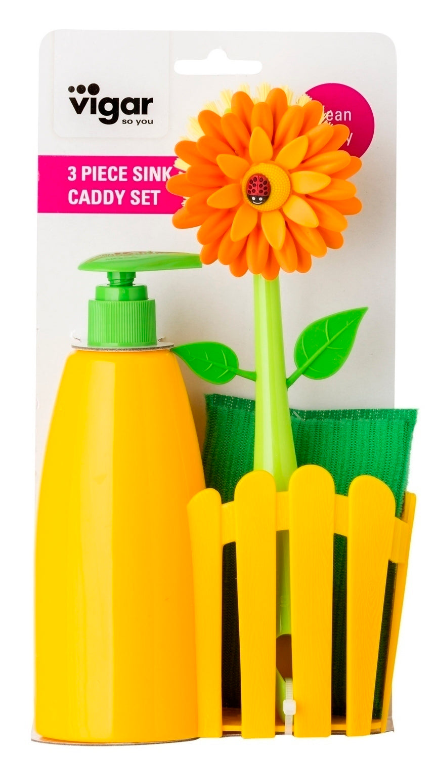 Vigar Flower Power 3pc Sink Caddy Set + Dispenser (Pink or Orange Colour)