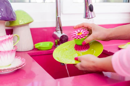 Vigar Flower Power Palm Dish Brush With Holder (Pink or Orange Colour)