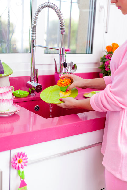 Vigar Flower Power Palm Dish Brush With Holder (Pink or Orange Colour)