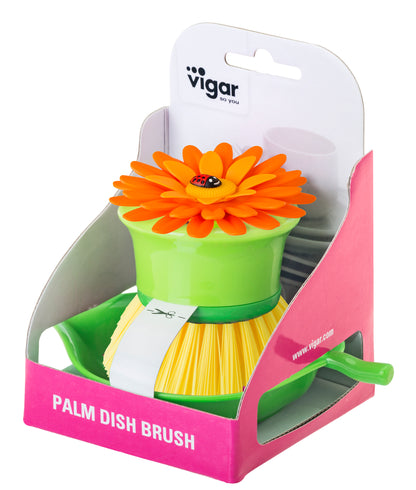 Vigar Flower Power Palm Dish Brush With Holder (Pink or Orange Colour)