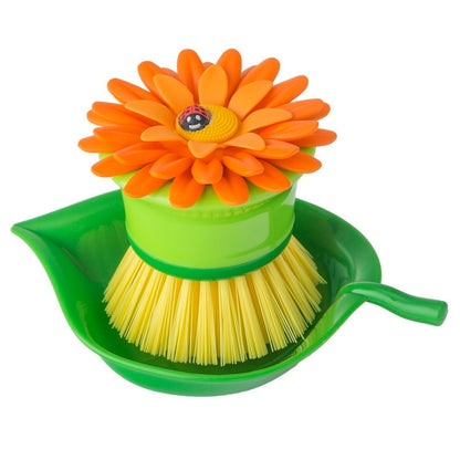 Vigar Flower Power Palm Dish Brush With Holder (Pink or Orange Colour)