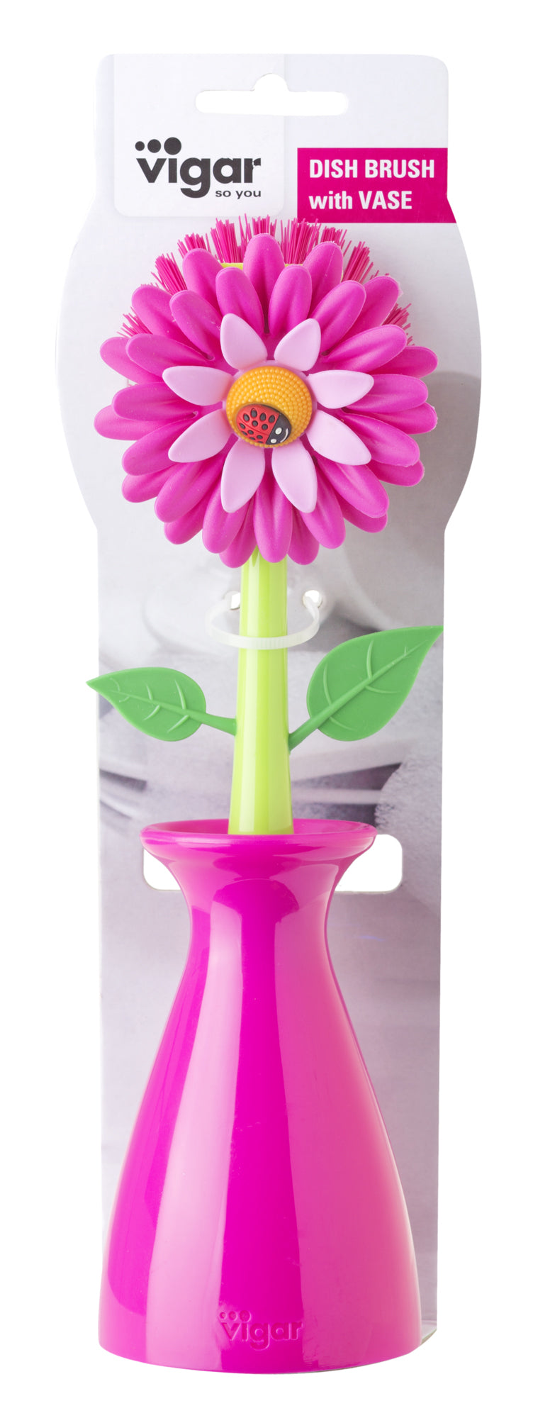 Vigar Flower Power Dish Brush With Vase (Pink or Orange Colour)