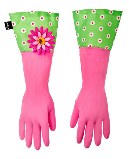 Vigar Flower Power Set (Gloves, Pink Dish Brush With Vase, Sponge Holder)