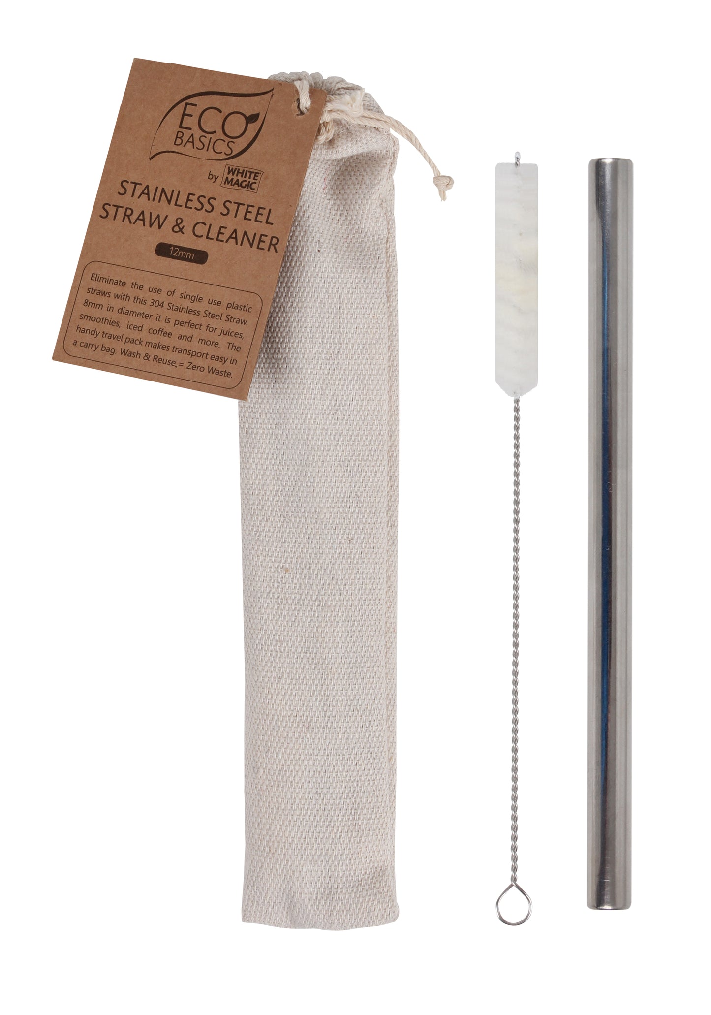 Eco Basics Metal Straw Stainless Steel with cleaner and Pouch (8mm or 12mm)