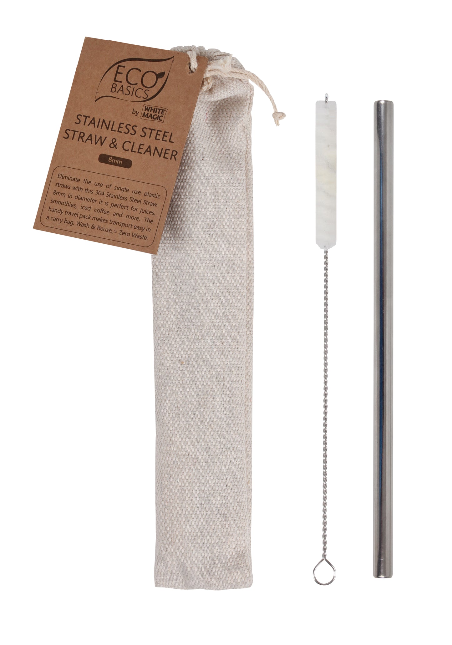 Eco Basics Metal Straw Stainless Steel with cleaner and Pouch (8mm or 12mm)