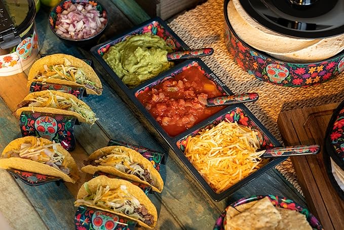 Prepara 3 Section Taco Topping Tray Day of the Dead Edition