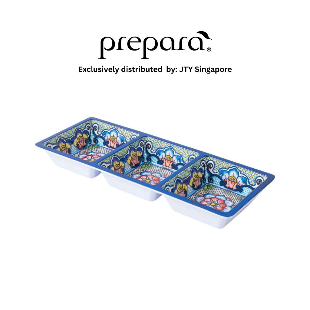 Prepara Three Section Tray - Blue/Coastal Stripe