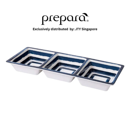 Prepara Three Section Tray - Blue/Coastal Stripe