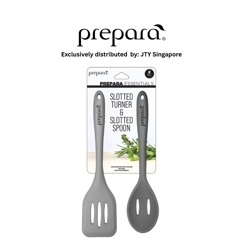 Prepara Slotted Turner & Spoon (Stainless Steel / Silicone - Pink/Blue/Grey)