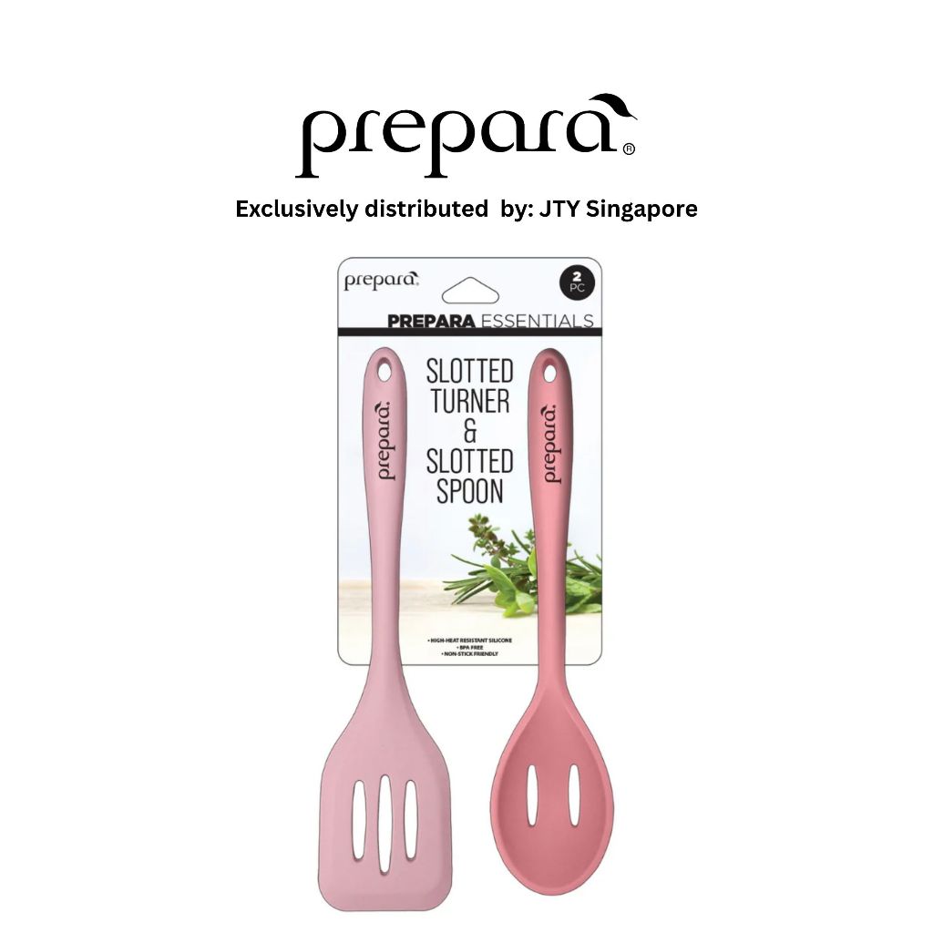 Prepara Slotted Turner & Spoon (Stainless Steel / Silicone - Pink/Blue/Grey)