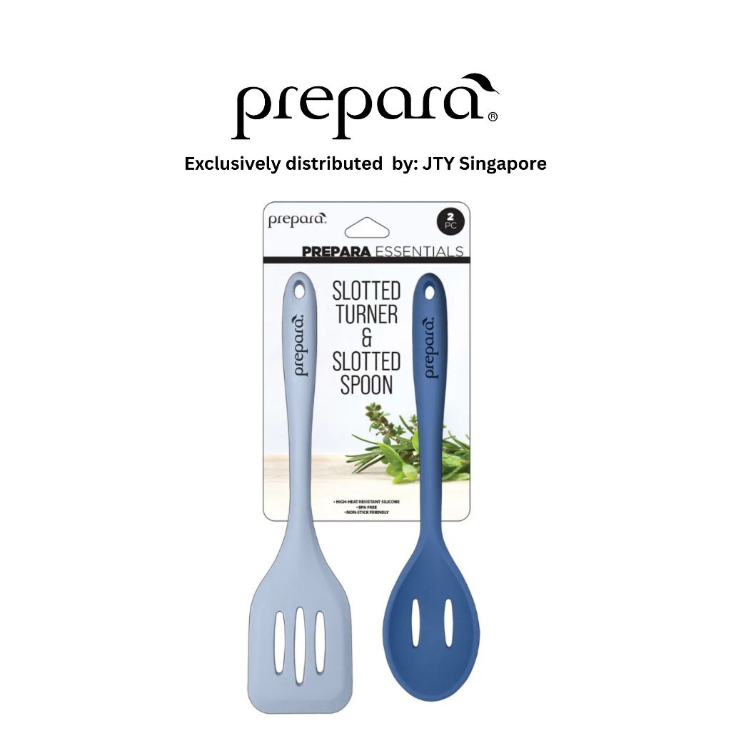 Prepara Slotted Turner & Spoon (Stainless Steel / Silicone - Pink/Blue/Grey)