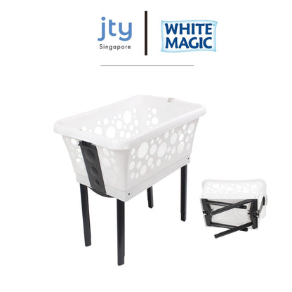 White Magic Laundry Basket on Legs (White / Pink / Blue)