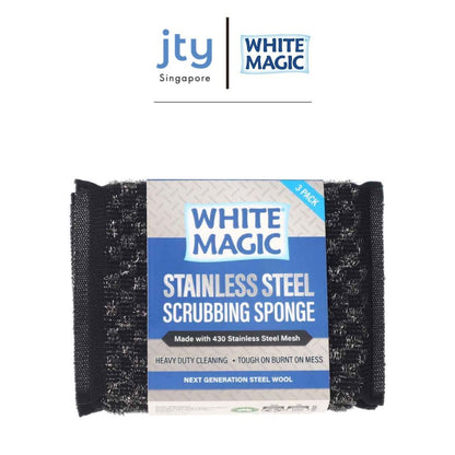 White Magic Stainless Steel Scrubbing Sponge 3 in a Pack (13 x 9 x 2 cm | 430 Stainless Steel)